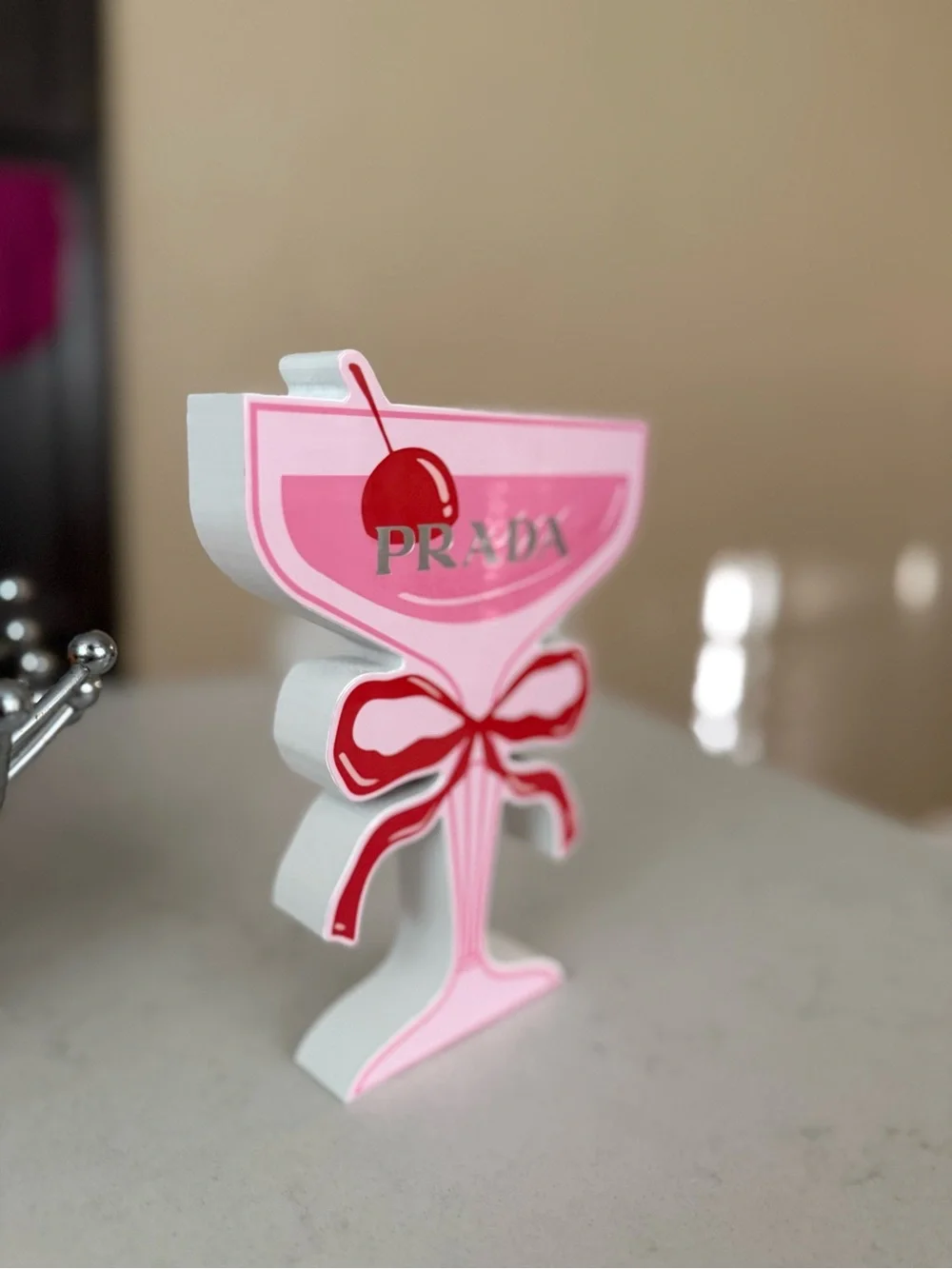 Prada Cherry on Top Coupe Glass Wood Decor NWT